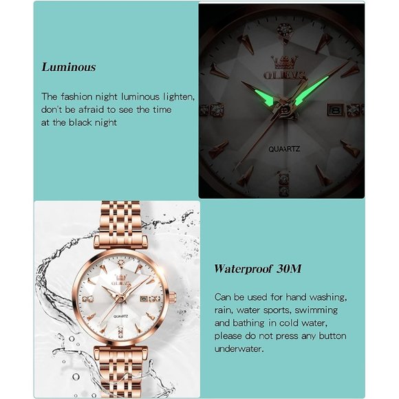 Women White Dial Rose Gold Stainless Steel Band Waterproof Watch main image 7